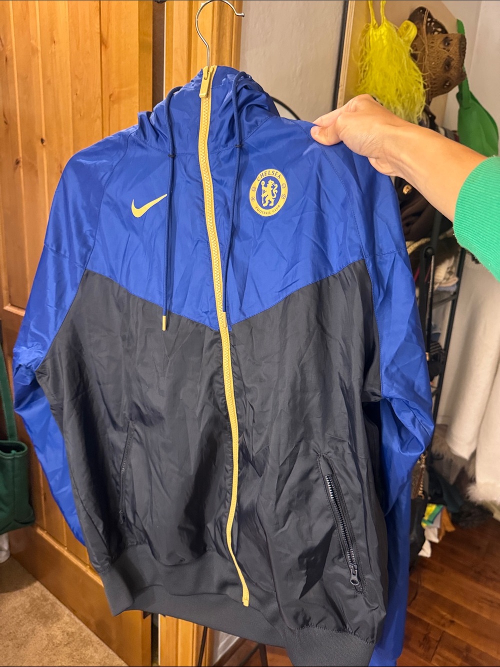 Nike Blue and Black Chelsea FC Windbreaker with Yellow Zip